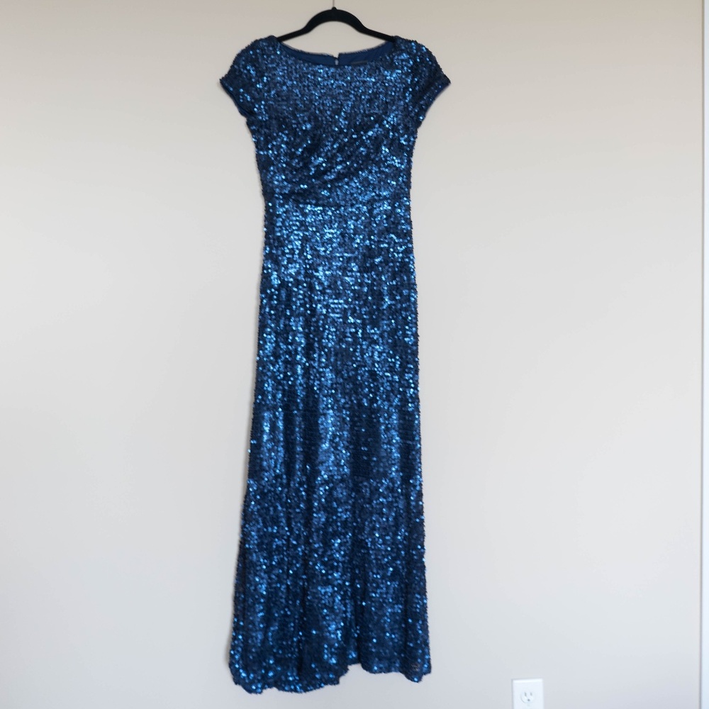 Adrianna Papell navy sequin full length dress
